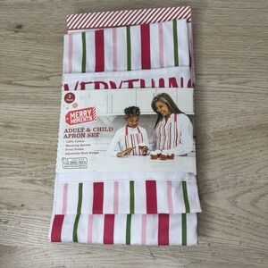 Merry Moments Adult and Child Apron Set Sugar Spice and Everything Nice Striped